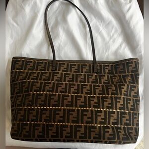 Authentic Fendi Brown and Black Laminated Fabric Tote Bag